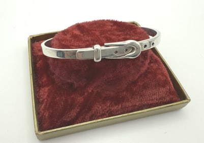 Vintage Sterling Silver Buckle Bangle Bracelet