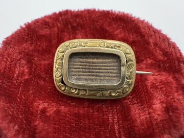 Antique Gold Fill Hair Work Mourning Fichu Pin