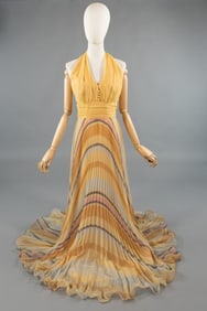 Vintage 1970s Rainbow Pleated Psychedelic Gown
