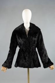 Vintage 1970s Black Rabbit Fur Drawstring Jacket