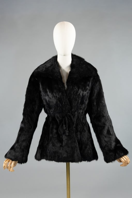 Vintage 1970s Black Rabbit Fur Drawstring Jacket (1 of 7)