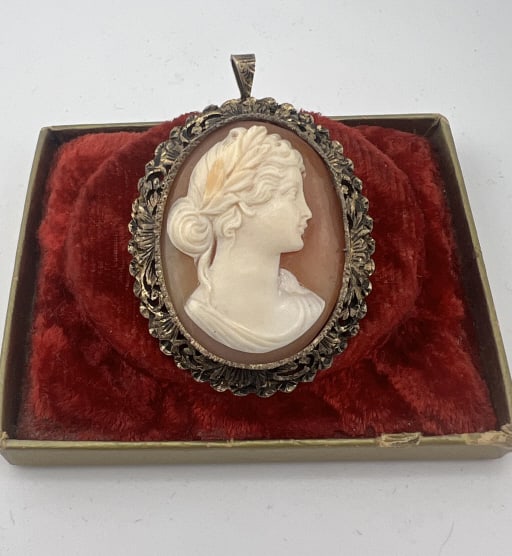 Antique Gold Over Silver Greco Roman Cameo Pendant (1 of 9)
