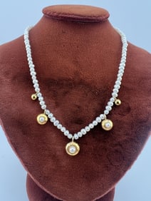 Signed Gold Sterling Sharon Sklare Pearl Necklace