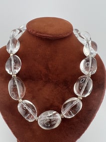 Rock Crystal Bead Necklace Strand w Sterling Clasp