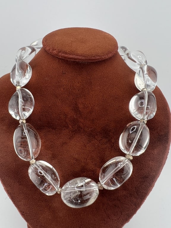Rock Crystal Bead Necklace Strand w Sterling Clasp (1 of 10)