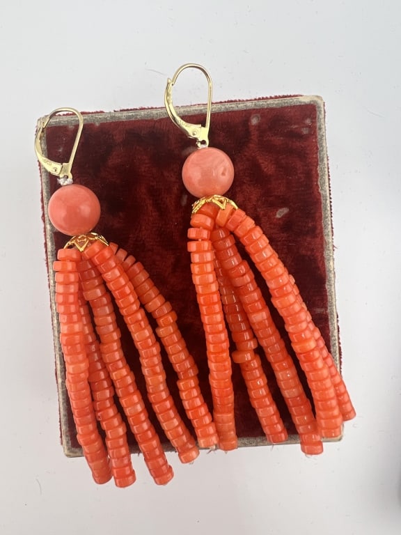 Pair of Coral Tassel Motif Pendant Earrings (1 of 7)