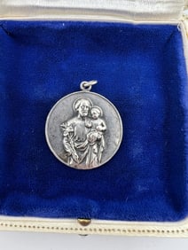 Vintage Heavy Sterling Holy Family Religious Medal