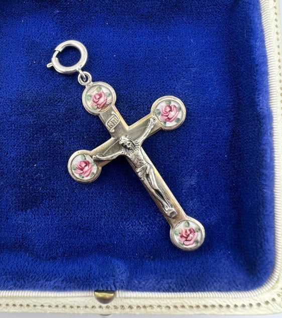 Antique Sterling & Enamel Crucifix Cross Pendant (1 of 7)