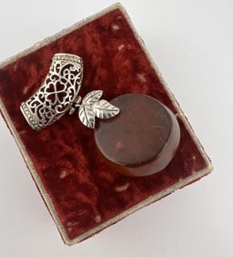 Vintage Sterling Silver & Amber Necklace Pendant