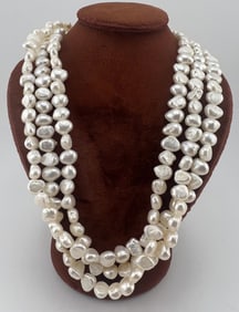 Sterling & Baroque Pearl Triple Strand Necklace