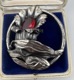 Very Large Antique Art Deco Sterling Silver Brooch