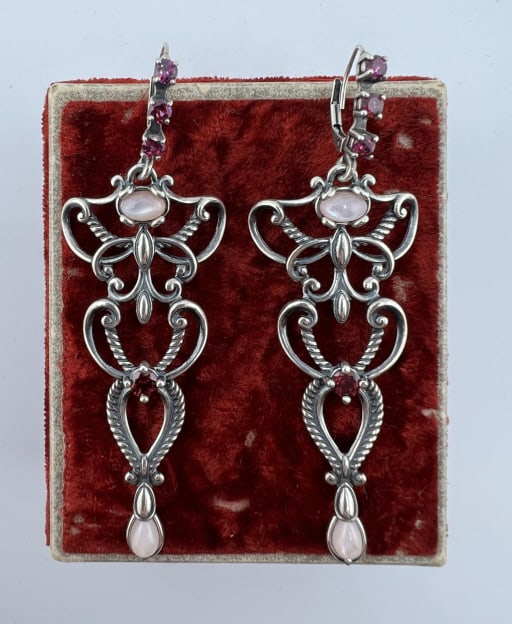 Sterling Garnet & MOP Art Nouveau Earrings (1 of 10)