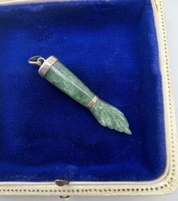 Estate 800 Silver & Jade Figa Necklace Pendant