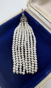 Estate Art Deco Sterling & Pearl Tassel Pendant