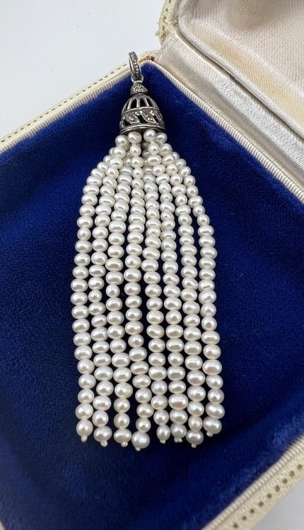 Estate Art Deco Sterling & Pearl Tassel Pendant (1 of 7)
