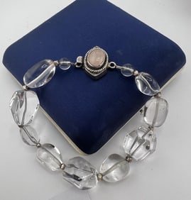 Vintage Sterling Rock Crystal Rose Quartz Bracelet