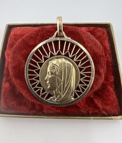 Antique Gold Filled Virgin Mary Religious Medal