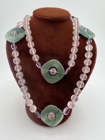 Estate Jade Rose Quartz Amethyst Necklace