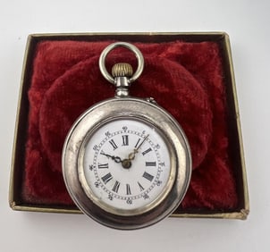 Antique Silver & White Enamel Face Pocket Watch