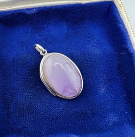 Vintage Sterling Silver Locket Amethyst Cabochon