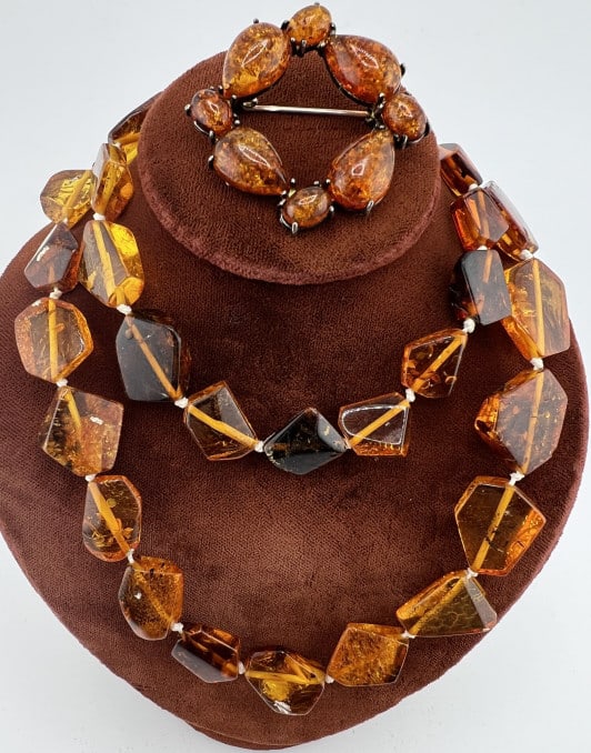 Vintage Sterling & Amber Necklace & Brooch (1 of 7)