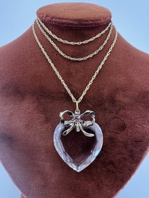 Estate Rock Crystal & Ruby Faceted Heart Pendant