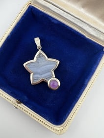 Sterling Silver Lace Agate & Amethyst Star Pendant