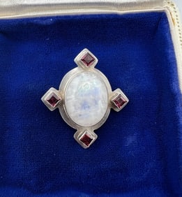 Sterling Silver Moonstone & Garnet Pendant