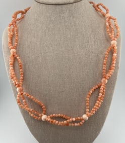 Estate Vintage Multi Strand Coral Beaded Necklace