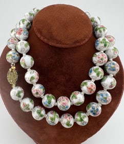 Estate Vintage Chinese Hand Painted Bead Necklace