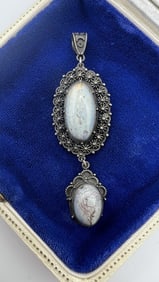 Antique Sterling Cannetille & Blue Jasper Pendant