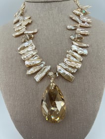 14kt Yellow Gold Cultured Pearl Swarovski Necklace