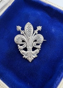 Antique 800 Silver Fleur de Lis Brooch Pin