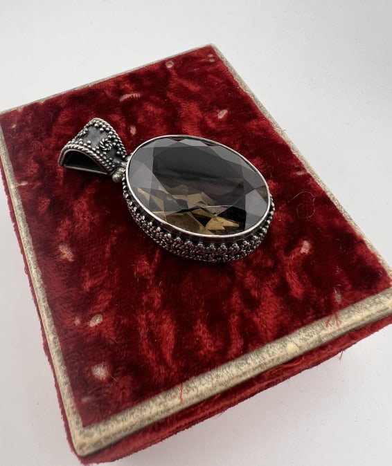 Vintage Sterling & 50 Carat Smoky Quartz Pendant (1 of 9)