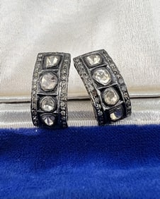 Pair Rose Cut Diamond Gold Over Silver Earrings