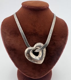 Vintage Sterling Herringbone Necklace with Heart