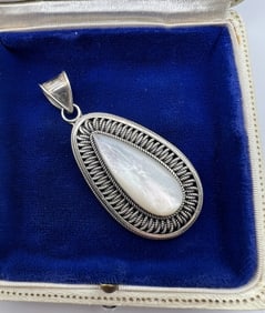 Sterling Silver Filigree Pendant w Mother of Pearl