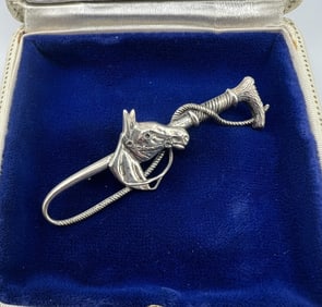Estate Repousse Sterling Silver Equestrian Brooch