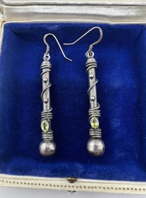 Pair of Vintage Sterling Silver & Peridot Earrings