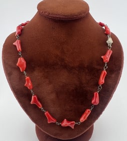 Estate Sterling Silver Coral Articulated Necklace
