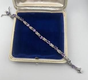 Diamond Amethyst & Sterling Silver Tennis Bracelet
