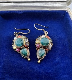 Pair of Gold Over Sterling Emerald Set Earrings