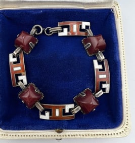 Antique Art Deco Sterling & Enamel Panel Bracelet