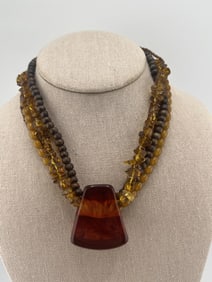 Butterscotch & Baltic Amber Necklace w Wood Beads