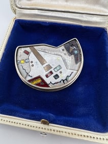 Vintage Artisan Signed Sterling & Enamel Pendant