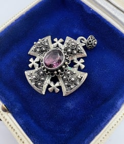 Vintage 950 Sterling & Amethyst Maltese Cross