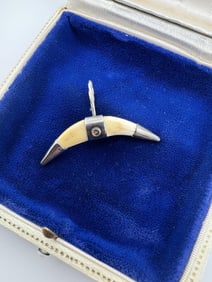Antique 19th C Sterling & Tooth Necklace Pendant