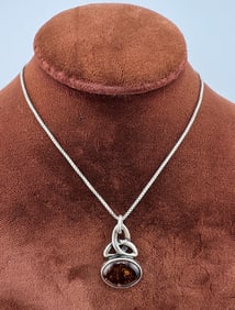 Arts & Crafts Amber Pendant Italian Sterling Chain