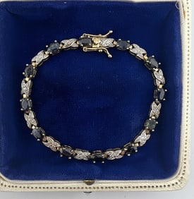 Diamond Sapphire & Sterling Silver Tennis Bracelet