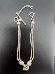 Antique 19th C Sterling Silver Watch Chain w Heart